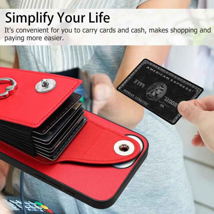For iPhone 16e Organ Card Bag Ring Holder Phone Case(Red)
