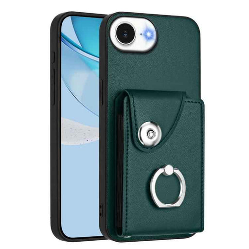 For iPhone 16e Organ Card Bag Ring Holder Phone Case(Green)