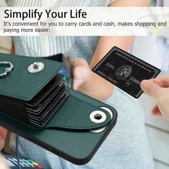 For iPhone 16e Organ Card Bag Ring Holder Phone Case(Green)