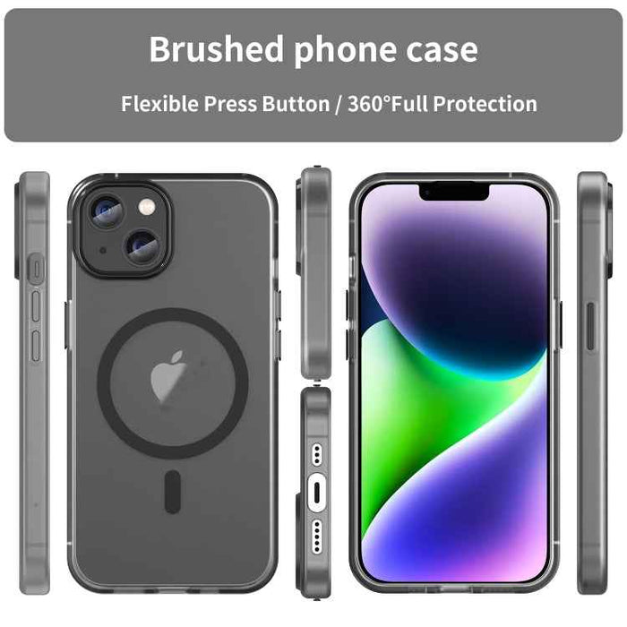 For iPhone 16 MagSafe Frosted Translucent TPU + PC Full Coverage Phone Case(Black)