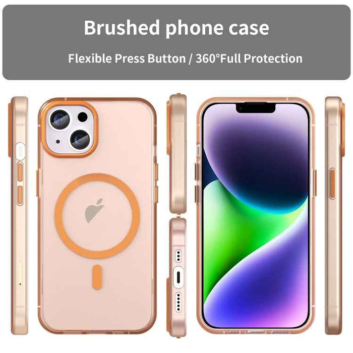 For iPhone 16 MagSafe Frosted Translucent TPU + PC Full Coverage Phone Case(Orange)