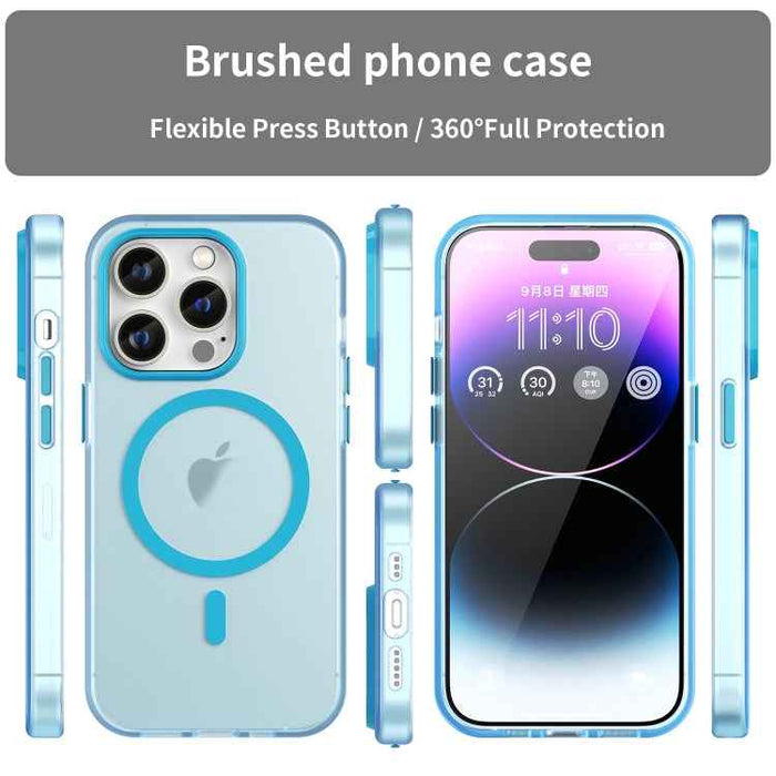 For iPhone 16 Pro MagSafe Frosted Translucent TPU + PC Full Coverage Phone Case(Blue)