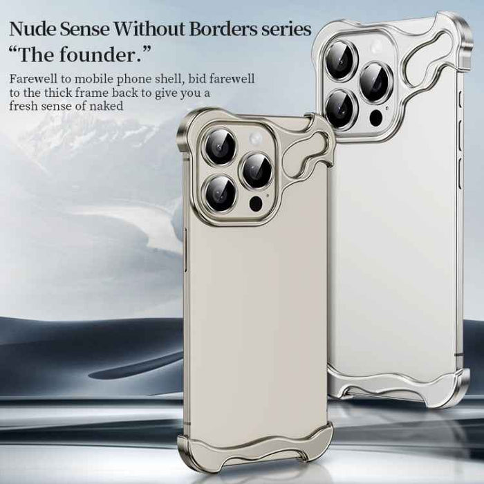 For iPhone 15 Pro Max Frameless Metal Corner Pad Phone Case with Lens Film(White)
