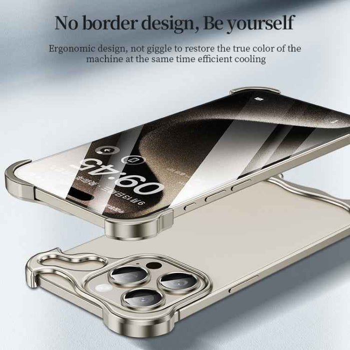 For iPhone 15 Pro Max Frameless Metal Corner Pad Phone Case with Lens Film(White)