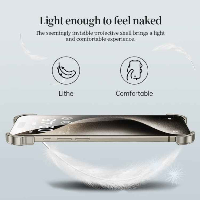 For iPhone 15 Pro Max Frameless Metal Corner Pad Phone Case with Lens Film(White)