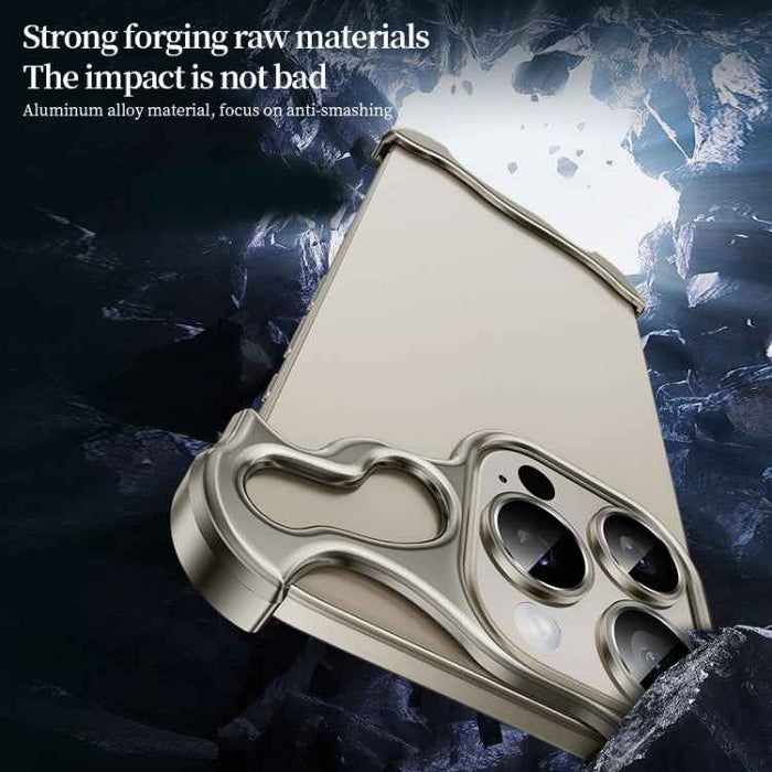 For iPhone 15 Pro Max Frameless Metal Corner Pad Phone Case with Lens Film(White)