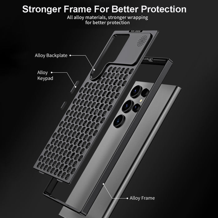 R-JUST RJ58 Aromatherapy Metal Cooling Phone Case, For Samsung Galaxy S24+ 5G, For Samsung Galaxy S24 5G, For Samsung Galaxy S23 Ultra 5G