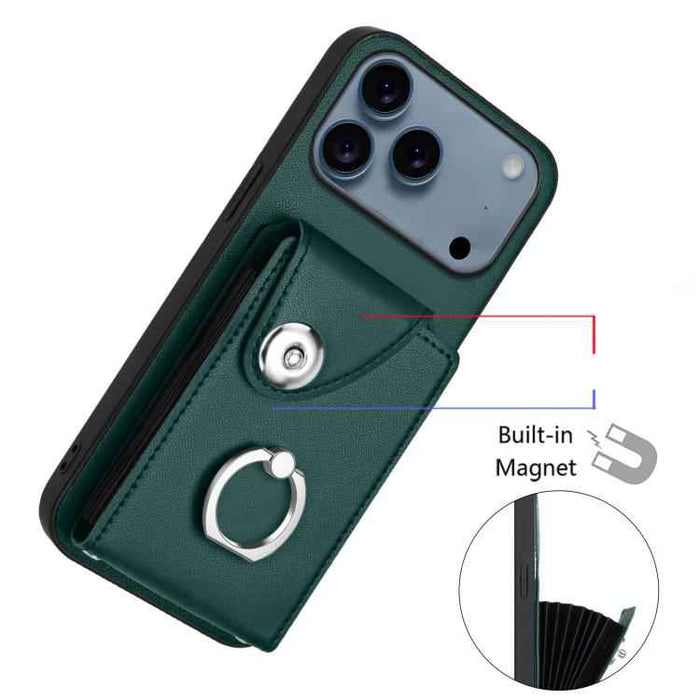 For iPhone 17 Pro Max Organ Card Bag Ring Holder Phone Case with Long Lanyard(Green)