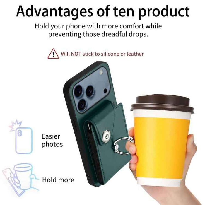 For iPhone 17 Pro Max Organ Card Bag Ring Holder Phone Case with Long Lanyard(Green)