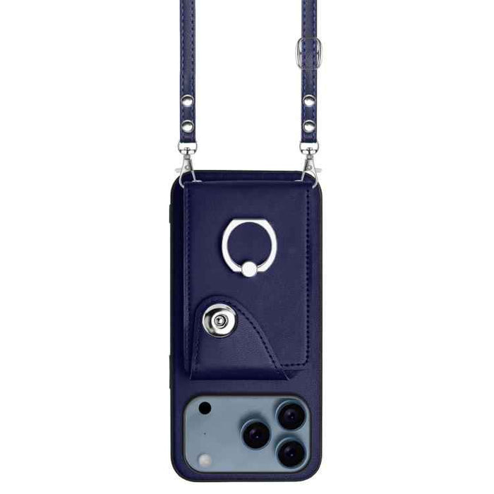 For iPhone 17 Pro Max Organ Card Bag Ring Holder Phone Case with Long Lanyard(Blue)
