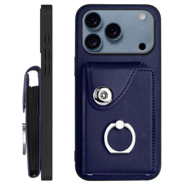 For iPhone 17 Pro Max Organ Card Bag Ring Holder Phone Case with Long Lanyard(Blue)