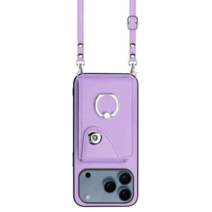 For iPhone 17 Pro Max Organ Card Bag Ring Holder Phone Case with Long Lanyard(Purple)