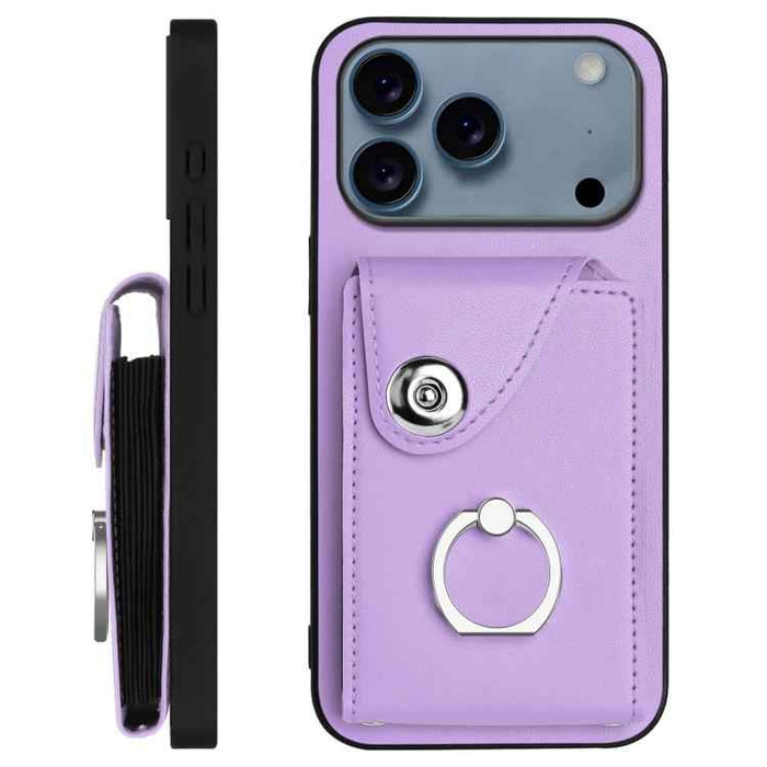 For iPhone 17 Pro Max Organ Card Bag Ring Holder Phone Case with Long Lanyard(Purple)