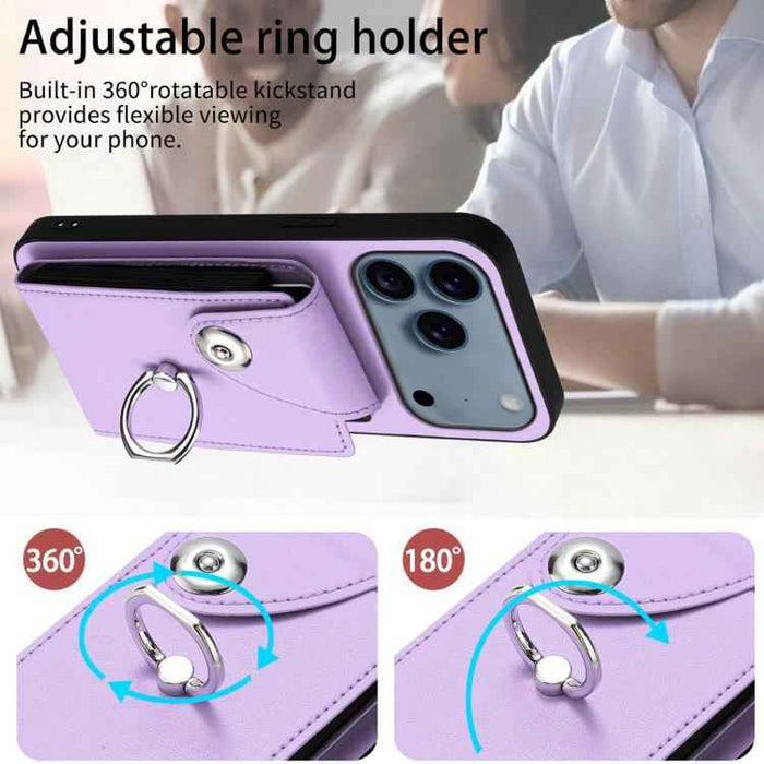 For iPhone 17 Pro Max Organ Card Bag Ring Holder Phone Case with Long Lanyard(Purple)