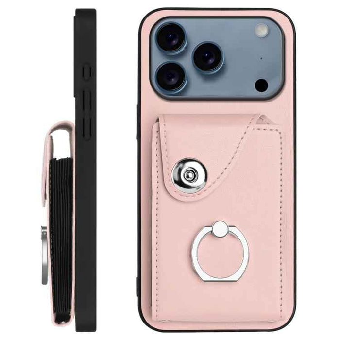 For iPhone 17 Pro Max Organ Card Bag Ring Holder Phone Case with Long Lanyard(Pink)