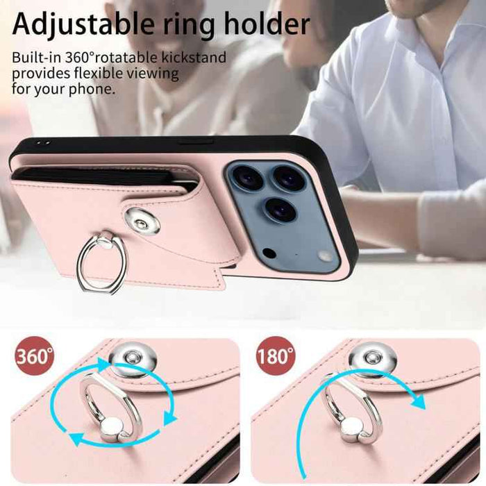 For iPhone 17 Pro Max Organ Card Bag Ring Holder Phone Case with Long Lanyard(Pink)