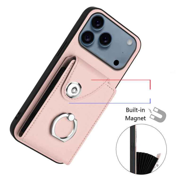 For iPhone 17 Pro Max Organ Card Bag Ring Holder Phone Case with Long Lanyard(Pink)