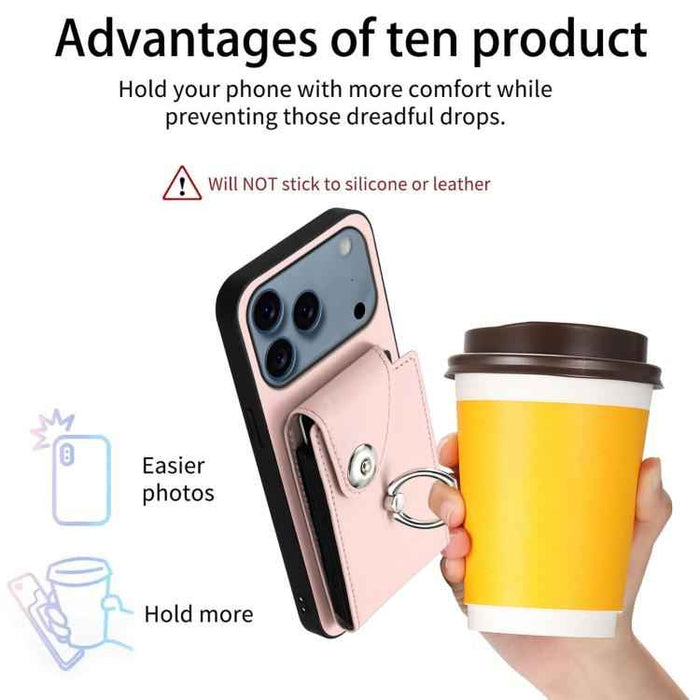 For iPhone 17 Pro Max Organ Card Bag Ring Holder Phone Case with Long Lanyard(Pink)