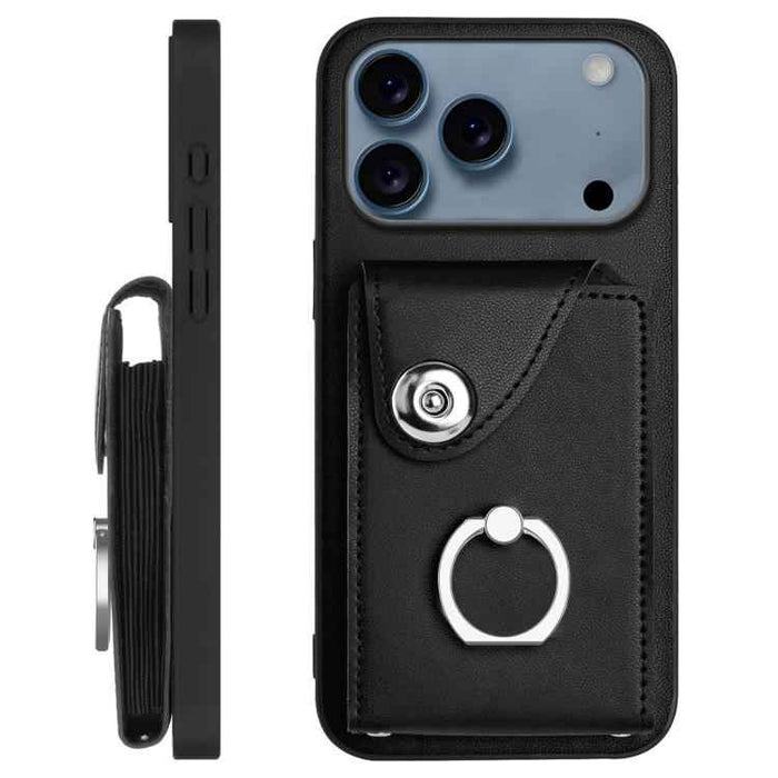 For iPhone 17 Pro Max Organ Card Bag Ring Holder Phone Case with Long Lanyard(Black)