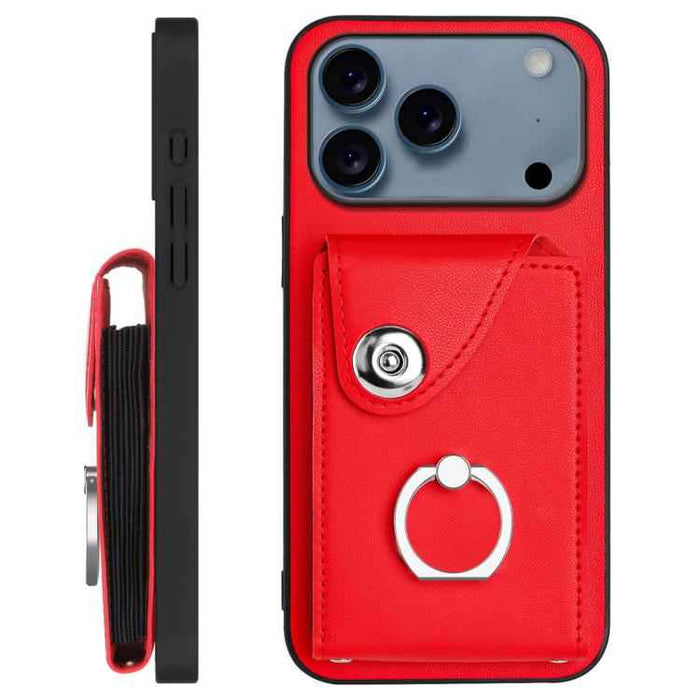 For iPhone 17 Pro Max Organ Card Bag Ring Holder Phone Case with Long Lanyard(Red)