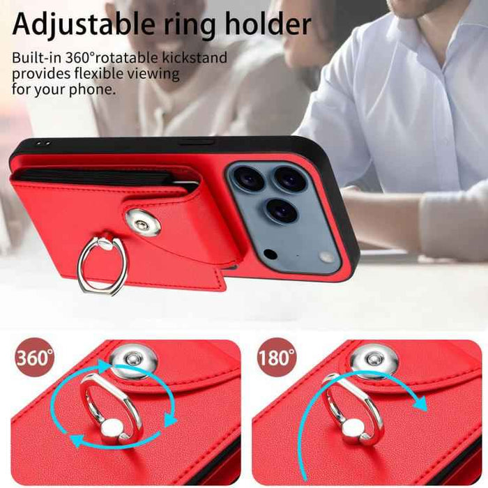 For iPhone 17 Pro Max Organ Card Bag Ring Holder Phone Case with Long Lanyard(Red)