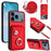 For iPhone 17 Pro Max Organ Card Bag Ring Holder Phone Case with Long Lanyard(Red)