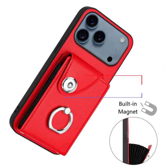 For iPhone 17 Pro Max Organ Card Bag Ring Holder Phone Case with Long Lanyard(Red)