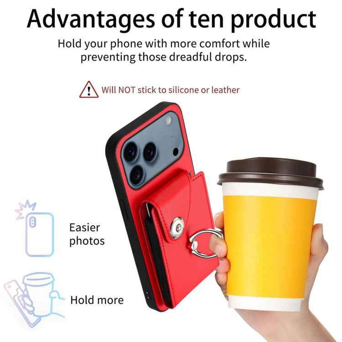 For iPhone 17 Pro Max Organ Card Bag Ring Holder Phone Case with Long Lanyard(Red)