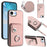 For iPhone 16e Organ Card Bag Ring Holder Phone Case with Long Lanyard(Pink)
