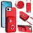 For iPhone 16e Organ Card Bag Ring Holder Phone Case with Long Lanyard(Red)