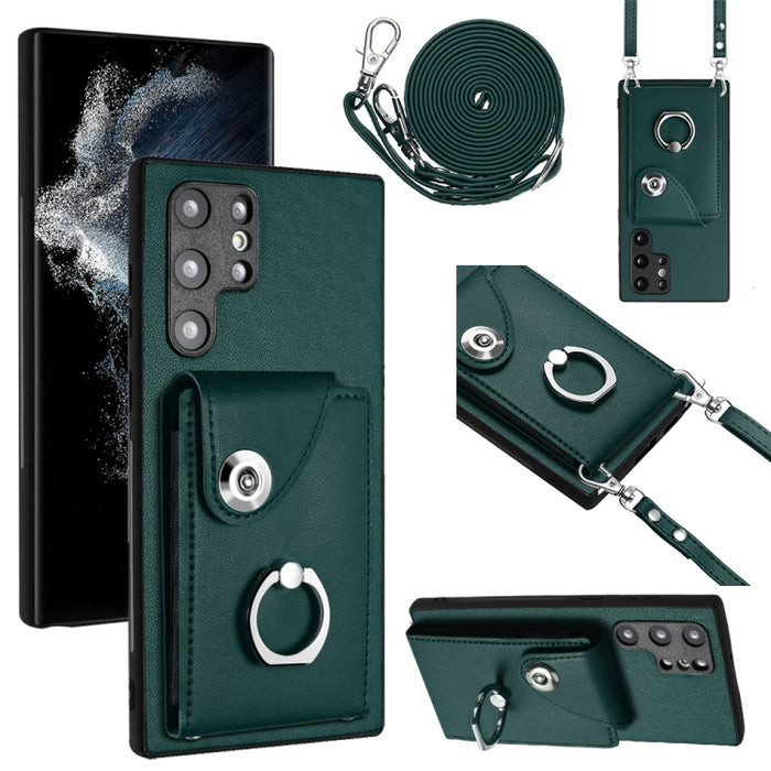 Organ Card Bag Ring Holder Phone Case with Long Lanyard, For Samsung Galaxy A13 4G, For Samsung Galaxy S22 Ultra 5G, For Samsung Galaxy S22+ 5G, For Samsung Galaxy S22 5G, For Samsung Galaxy S21 FE 5G, For Samsung Galaxy A52 5G, For Samsung Galaxy A12