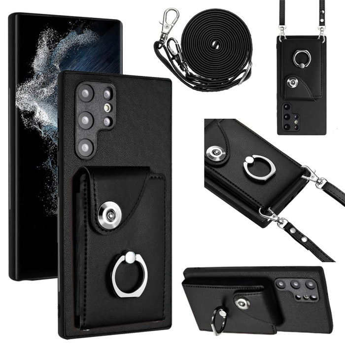 Organ Card Bag Ring Holder Phone Case with Long Lanyard, For Samsung Galaxy A13 4G, For Samsung Galaxy S22 Ultra 5G, For Samsung Galaxy S22+ 5G, For Samsung Galaxy S22 5G, For Samsung Galaxy S21 FE 5G, For Samsung Galaxy A52 5G, For Samsung Galaxy A12