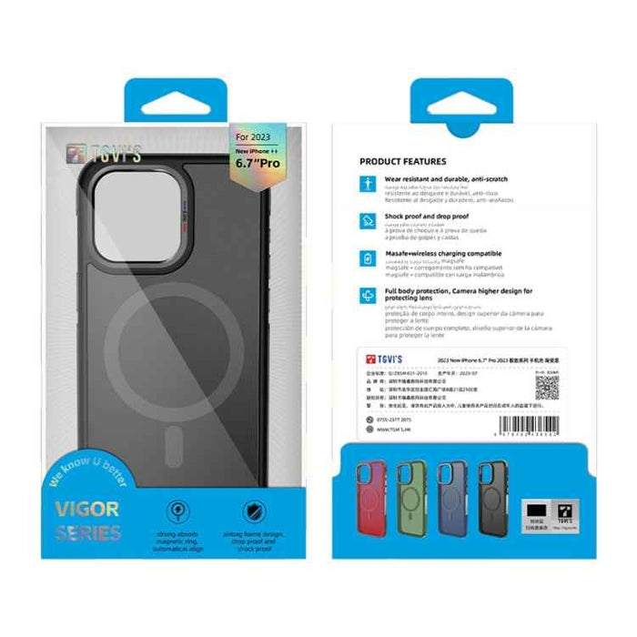 For iPhone 15 Pro Max TGVIS Vigor Series Airbag MagSafe Magnetic Phone Case(Transparent Grey)