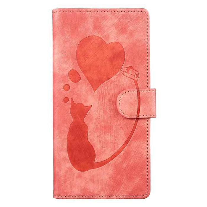 For iPhone 17 Pro Max Pen Heart Cat Embossed Leather Phone Case(Orange)