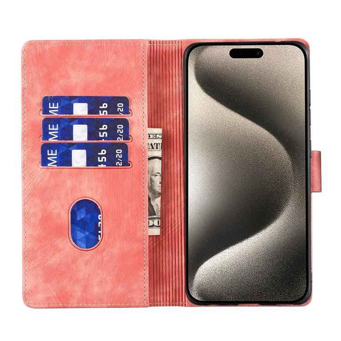 For iPhone 17 Pro Max Pen Heart Cat Embossed Leather Phone Case(Orange)