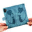 For iPhone 17 Pen Heart Cat Embossed Leather Phone Case(Blue)