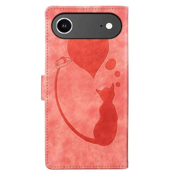 For iPhone 17 Air Pen Heart Cat Embossed Leather Phone Case(Orange)