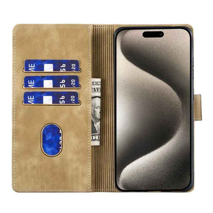 For iPhone 17 Air Pen Heart Cat Embossed Leather Phone Case(Apricot)