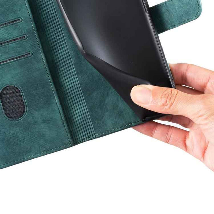 For iPhone 17 Air Pen Heart Cat Embossed Leather Phone Case(Green)