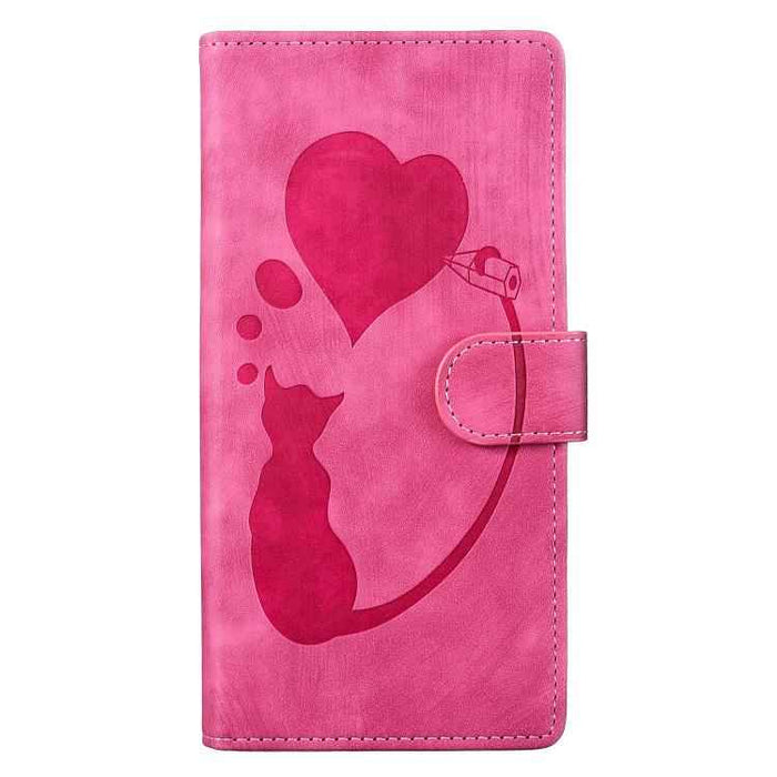 For iPhone 17 Air Pen Heart Cat Embossed Leather Phone Case(Pink)