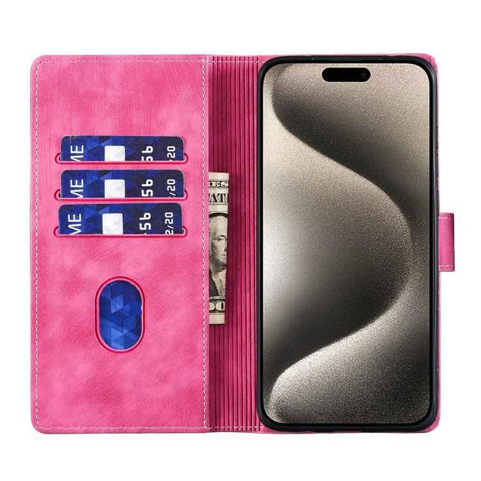 For iPhone 17 Air Pen Heart Cat Embossed Leather Phone Case(Pink)