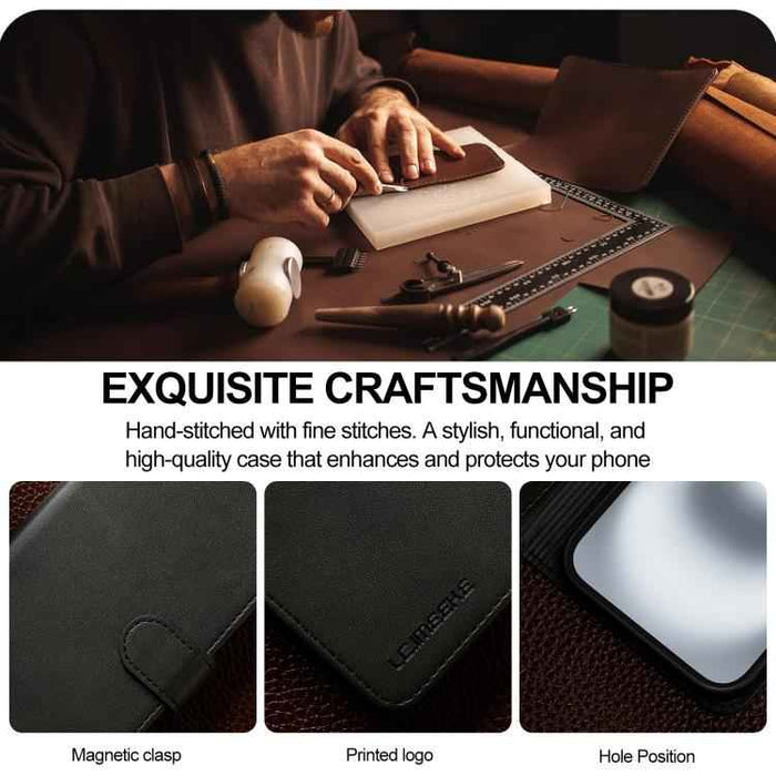 LC.IMEEKE Calf Texture Horizontal Flip Leather Case For iPhone 17(Black)