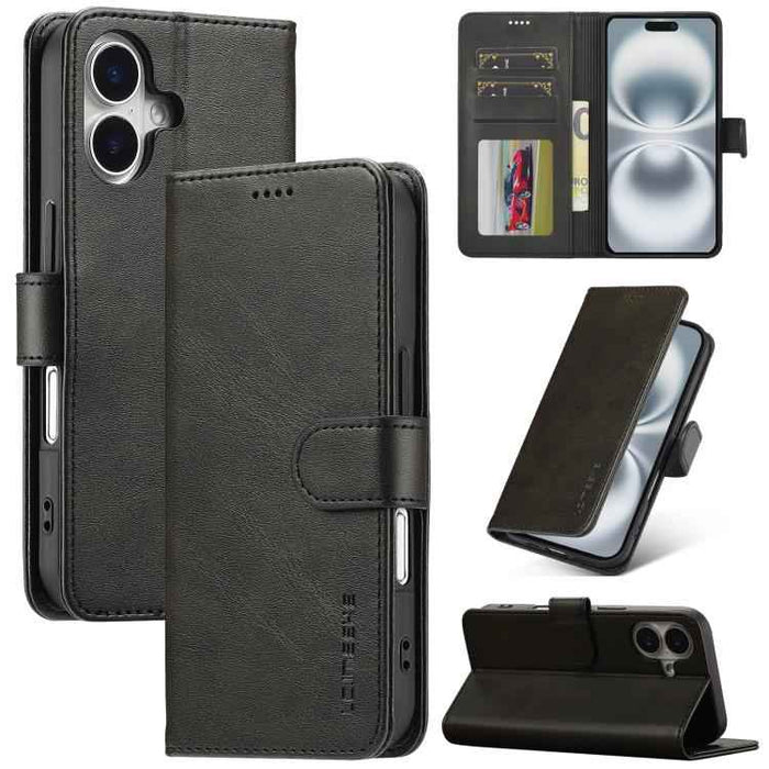 LC.IMEEKE Calf Texture Horizontal Flip Leather Case For iPhone 17(Black)