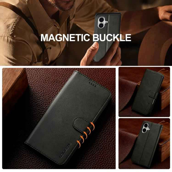LC.IMEEKE Calf Texture Horizontal Flip Leather Case For iPhone 17(Black)