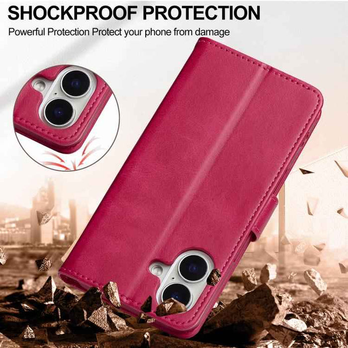 LC.IMEEKE Calf Texture Horizontal Flip Leather Case For iPhone 17(Red)