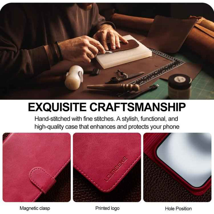 LC.IMEEKE Calf Texture Horizontal Flip Leather Case For iPhone 17(Red)