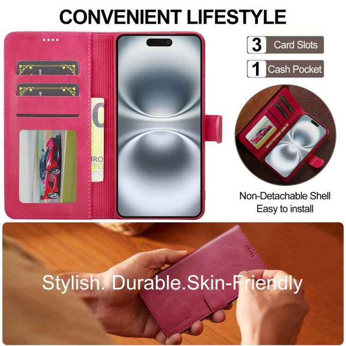LC.IMEEKE Calf Texture Horizontal Flip Leather Case For iPhone 17(Red)