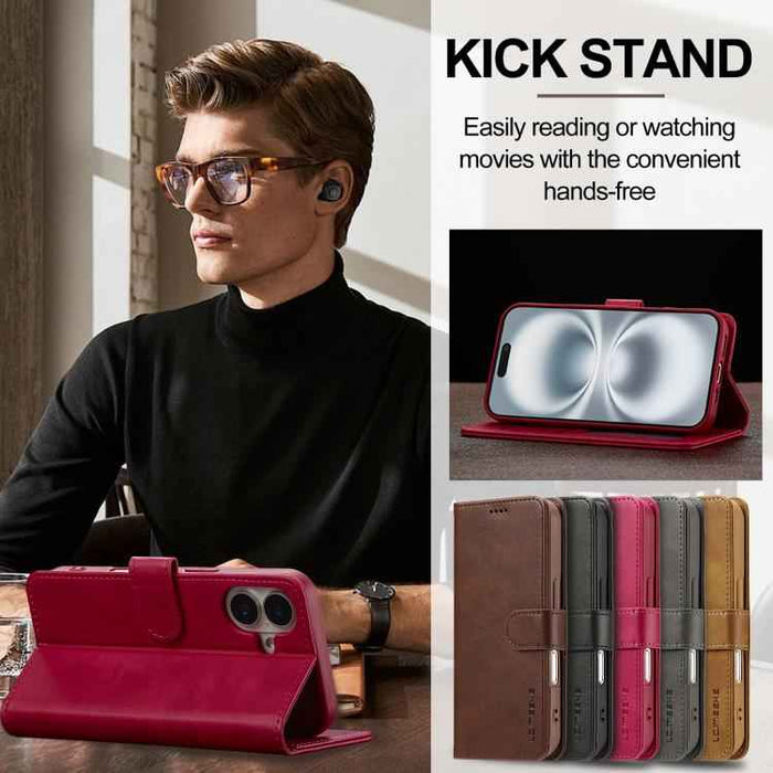 LC.IMEEKE Calf Texture Horizontal Flip Leather Case For iPhone 17(Red)