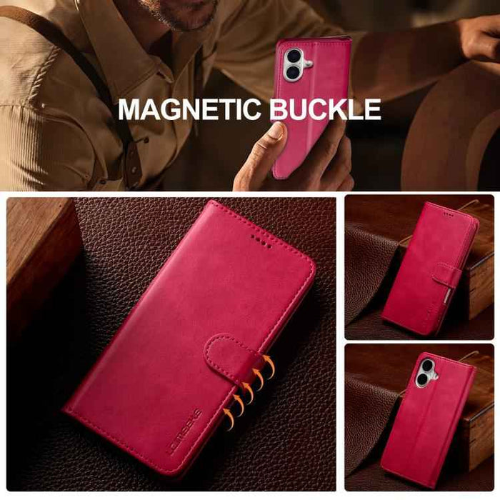 LC.IMEEKE Calf Texture Horizontal Flip Leather Case For iPhone 17(Red)