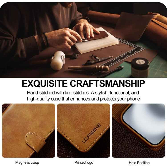 LC.IMEEKE Calf Texture Horizontal Flip Leather Case For iPhone 17(Yellow)